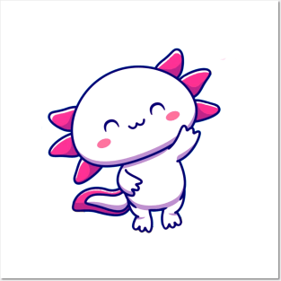 Smiling Axolotl Design T-shirt Hoodies Posters and Art